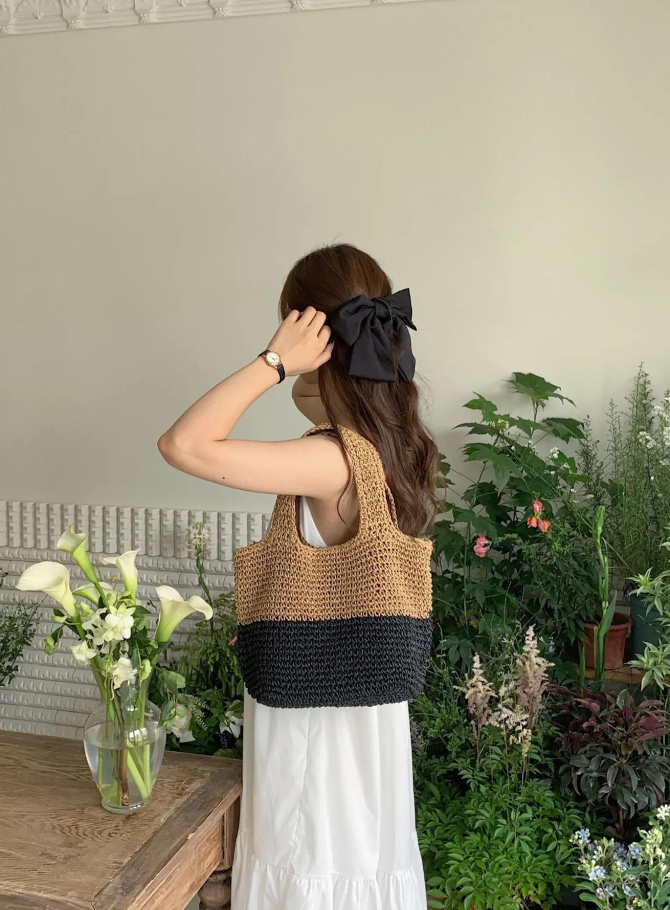 Elena Handbags Summer Two Tone Simple Straw Shoulder Bag
