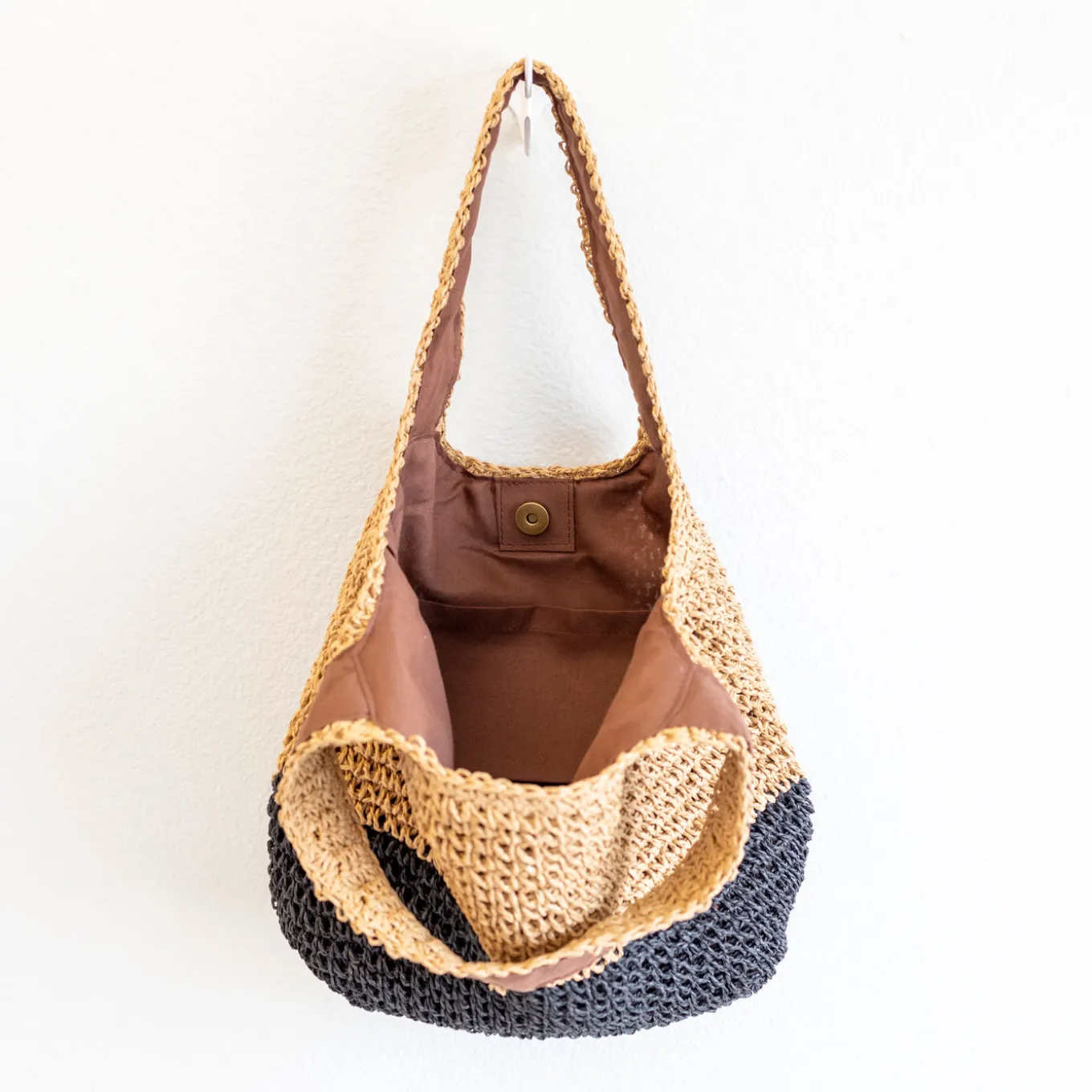 Elena Handbags Summer Two Tone Simple Straw Shoulder Bag