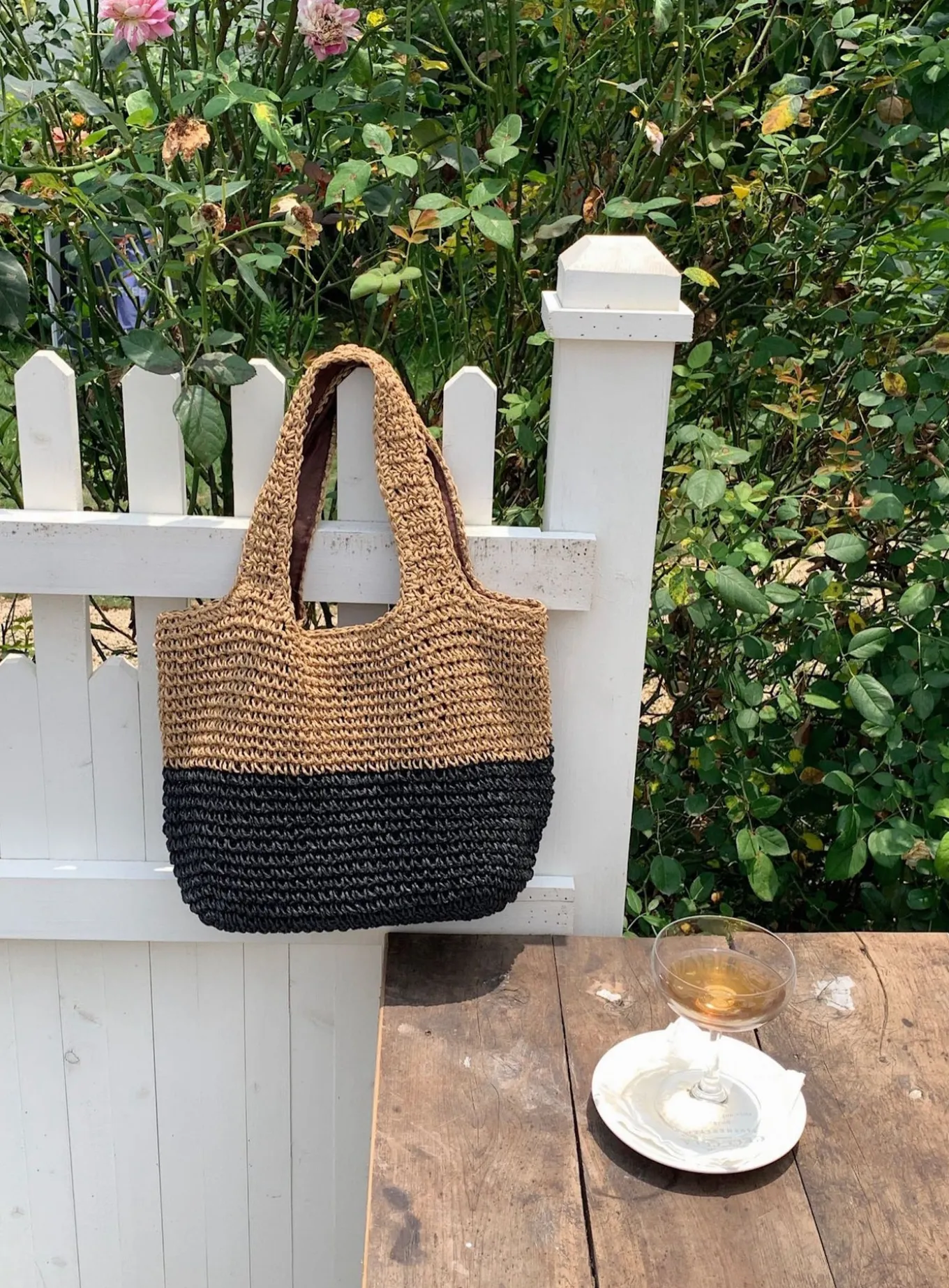 Elena Handbags Summer Two Tone Simple Straw Shoulder Bag