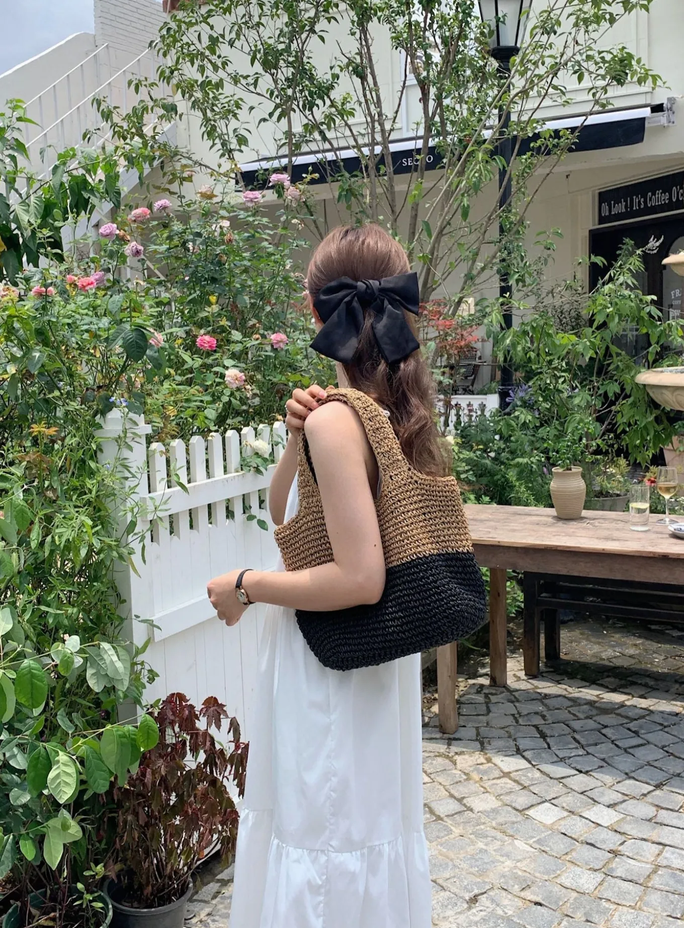 Elena Handbags Summer Two Tone Simple Straw Shoulder Bag