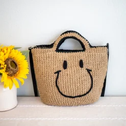 Elena Handbags Twine Woven Smiley Face Bag