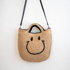 Elena Handbags Twine Woven Smiley Face Bag