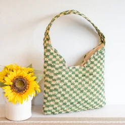 Elena Handbags Women's Checkered Raffia Woven Summer Straw Tote