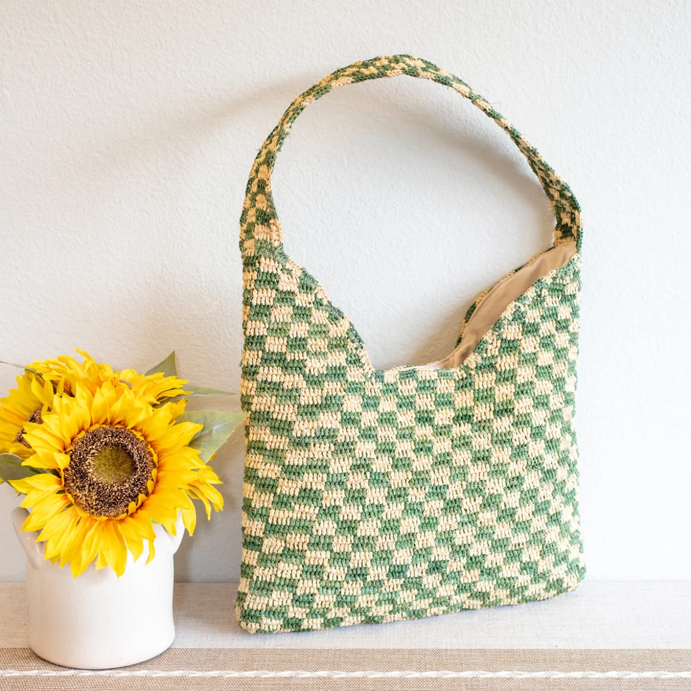 Elena Handbags Women's Checkered Raffia Woven Summer Straw Tote