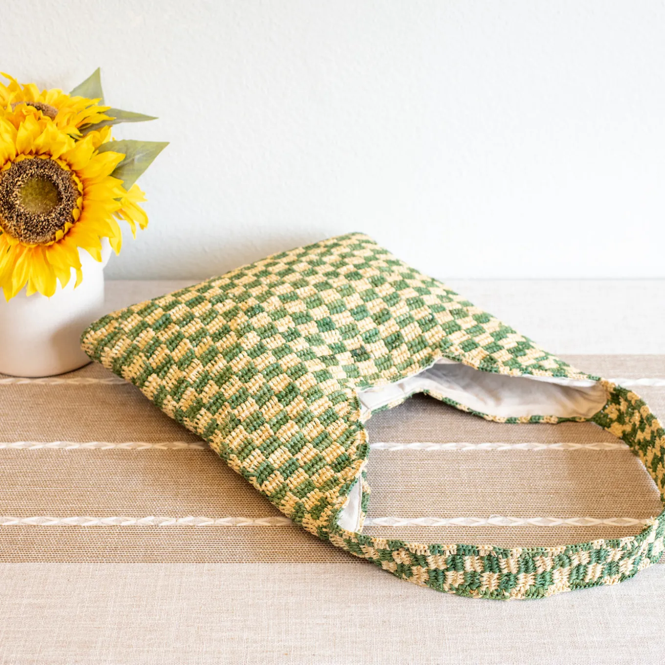 Elena Handbags Women's Checkered Raffia Woven Summer Straw Tote