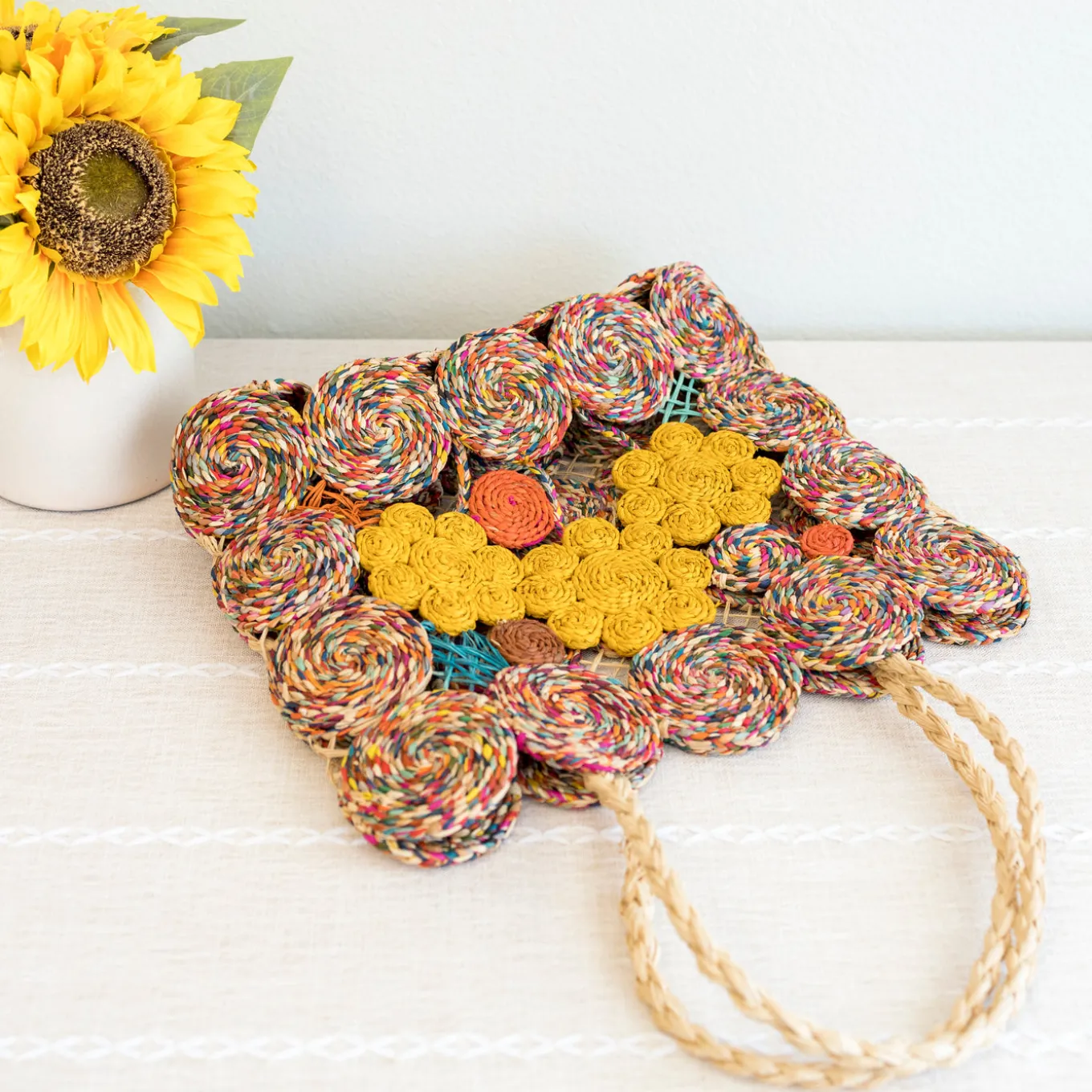 Elena Handbags Women's Flower Raffia Woven Summer Straw Tote