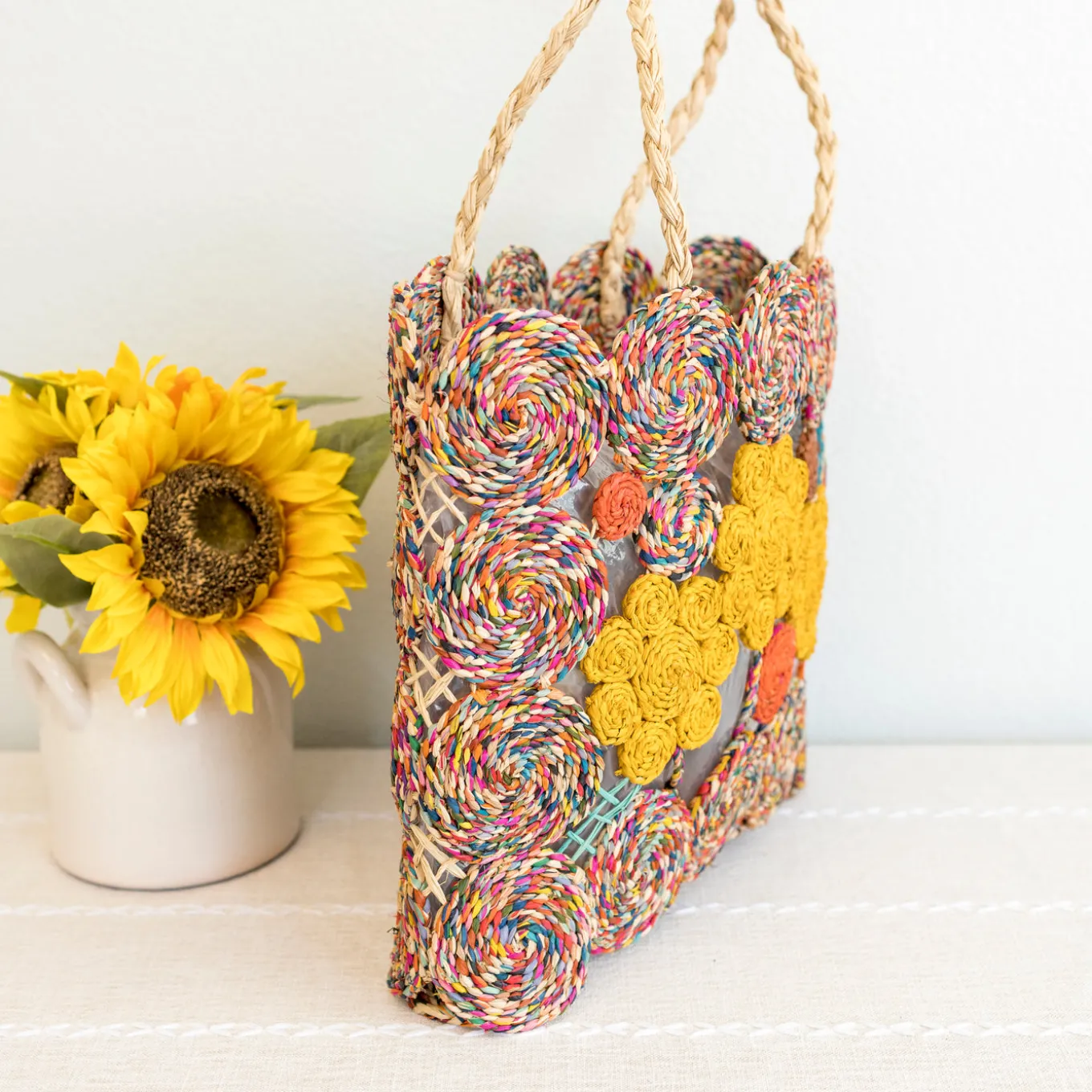 Elena Handbags Women's Flower Raffia Woven Summer Straw Tote