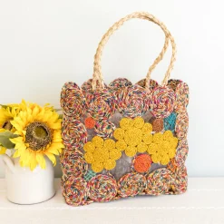 Elena Handbags Women's Flower Raffia Woven Summer Straw Tote
