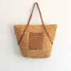 Elena Handbags Women's Large Woven Summer Straw Tote with Leather Straps