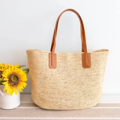 Elena Handbags Women's Large Soft Raffia Woven Summer Straw Tote