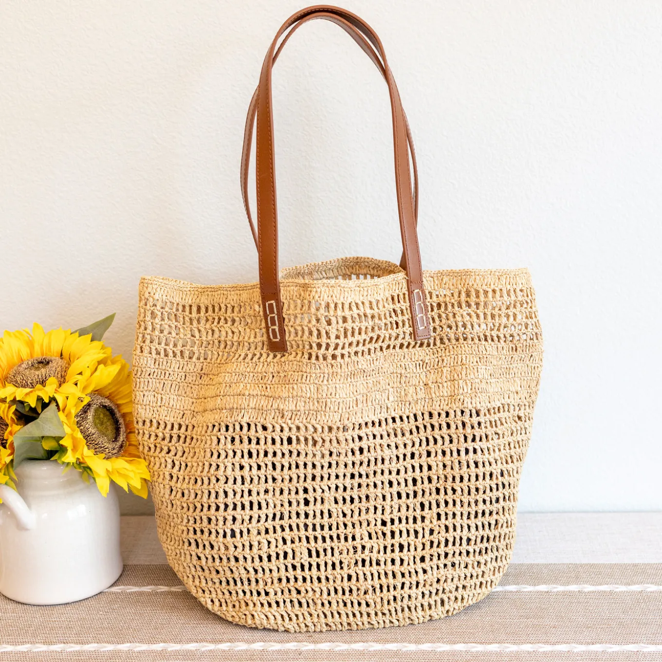 Elena Handbags Women's Large Soft Raffia Woven Summer Straw Tote