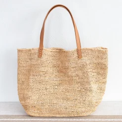 Elena Handbags Women's Large Soft Raffia Woven Summer Straw Tote with Genuine Leather Straps