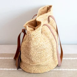 Elena Handbags Women's Large Soft Raffia Woven Summer Straw Tote with Genuine Leather Straps