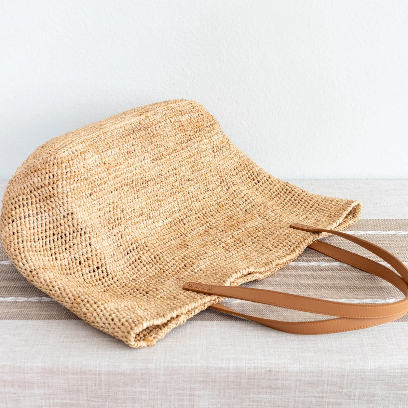 Elena Handbags Women's Large Soft Raffia Woven Summer Straw Tote with Genuine Leather Straps