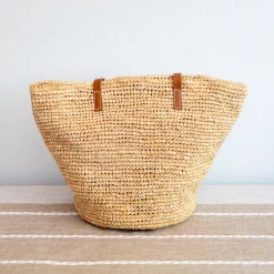 Elena Handbags Women's Large Soft Raffia Woven Summer Straw Tote with Genuine Leather Straps