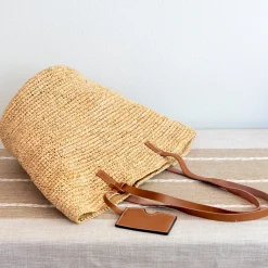 Elena Handbags Women's Large Soft Raffia Woven Summer Straw Tote with Genuine Leather Straps