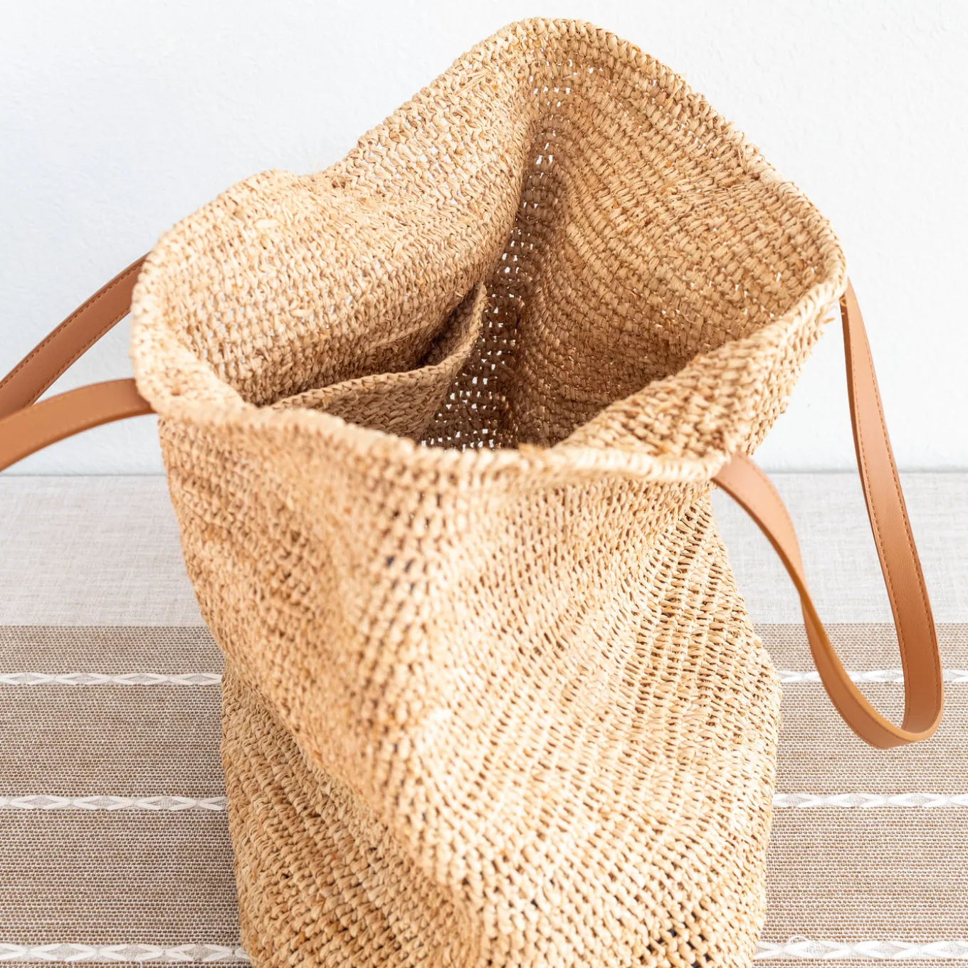 Elena Handbags Women's Large Soft Raffia Woven Summer Straw Tote with Genuine Leather Straps