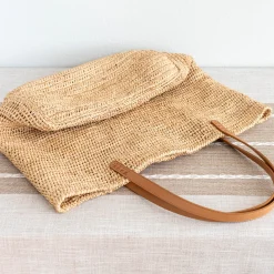 Elena Handbags Women's Large Soft Raffia Woven Summer Straw Tote with Genuine Leather Straps