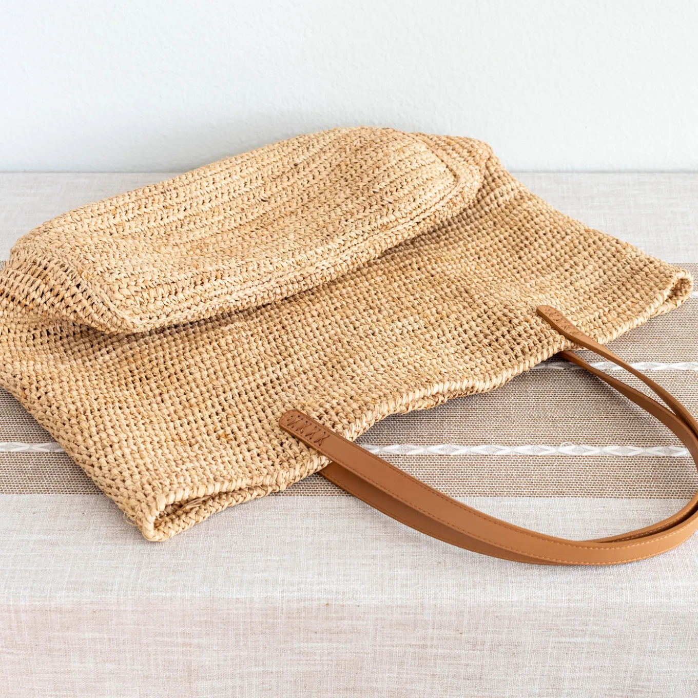 Elena Handbags Women's Large Soft Raffia Woven Summer Straw Tote with Genuine Leather Straps