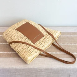 Elena Handbags Women's Large Woven Summer Straw Tote with Leather Straps