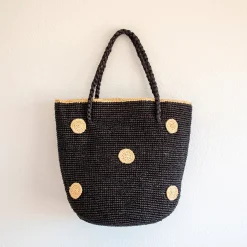Elena Handbags Women's Polka Dot Design Raffia Woven Summer Straw Tote
