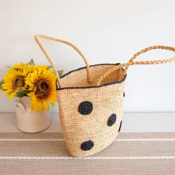 Elena Handbags Women's Polka Dot Design Raffia Woven Summer Straw Tote