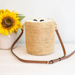 Elena Handbags Women's Raffia Straw Crossbody Bucket Bag