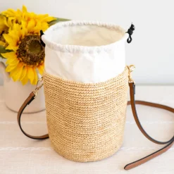 Elena Handbags Women's Raffia Straw Crossbody Bucket Bag