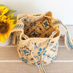 Elena Handbags Women's Raffia Straw Wayuu Crossbody Bucket Bag