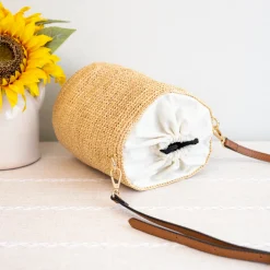 Elena Handbags Women's Raffia Straw Crossbody Bucket Bag