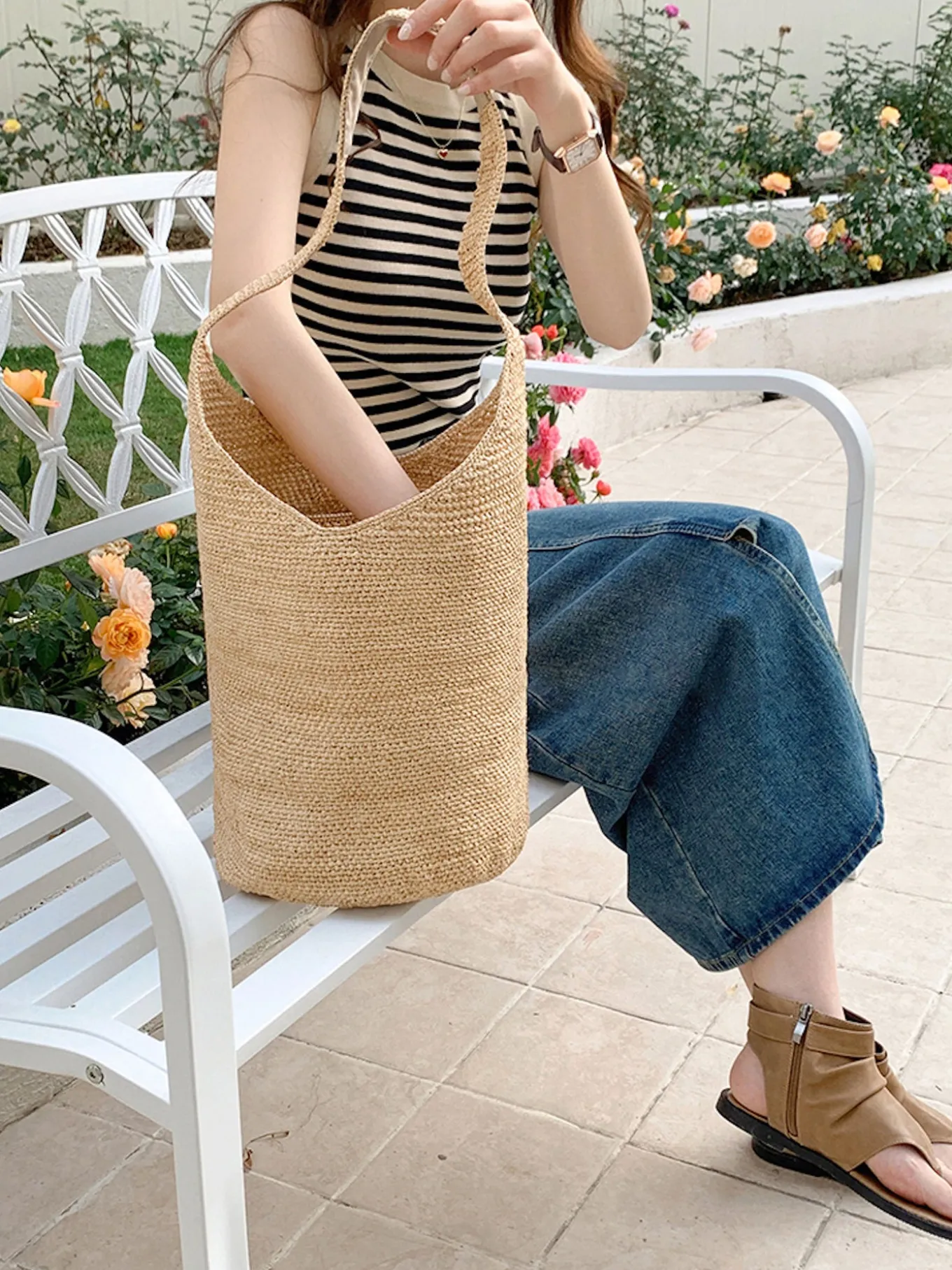 Elena Handbags Women's Raffia Straw Basket Shoulder Bag