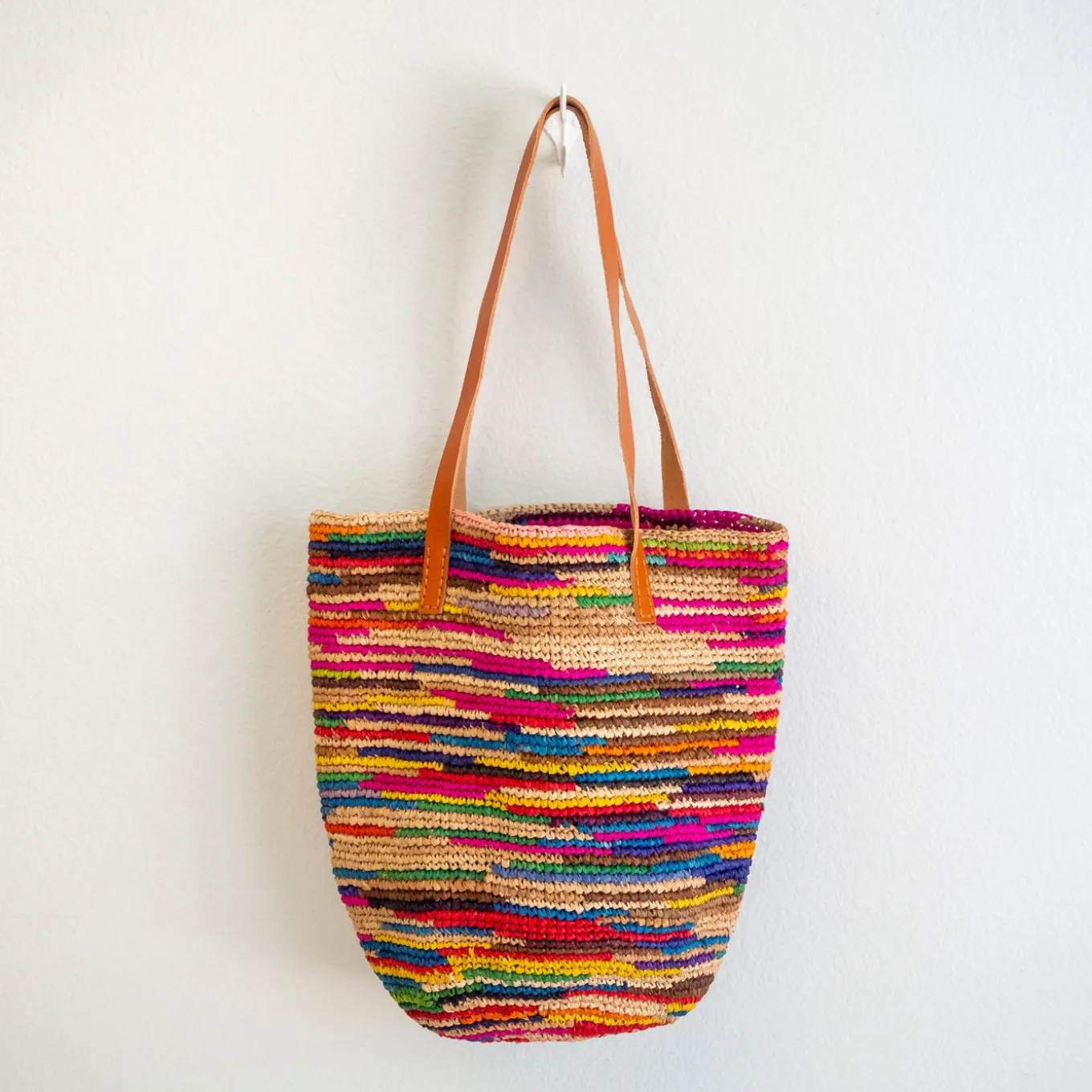Elena Handbags Women's Soft Raffia Woven Summer Straw Tote with Genuine Leather Straps