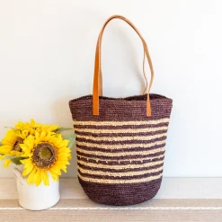 Elena Handbags Women's Soft Raffia Woven Summer Straw Tote with Genuine Leather Straps