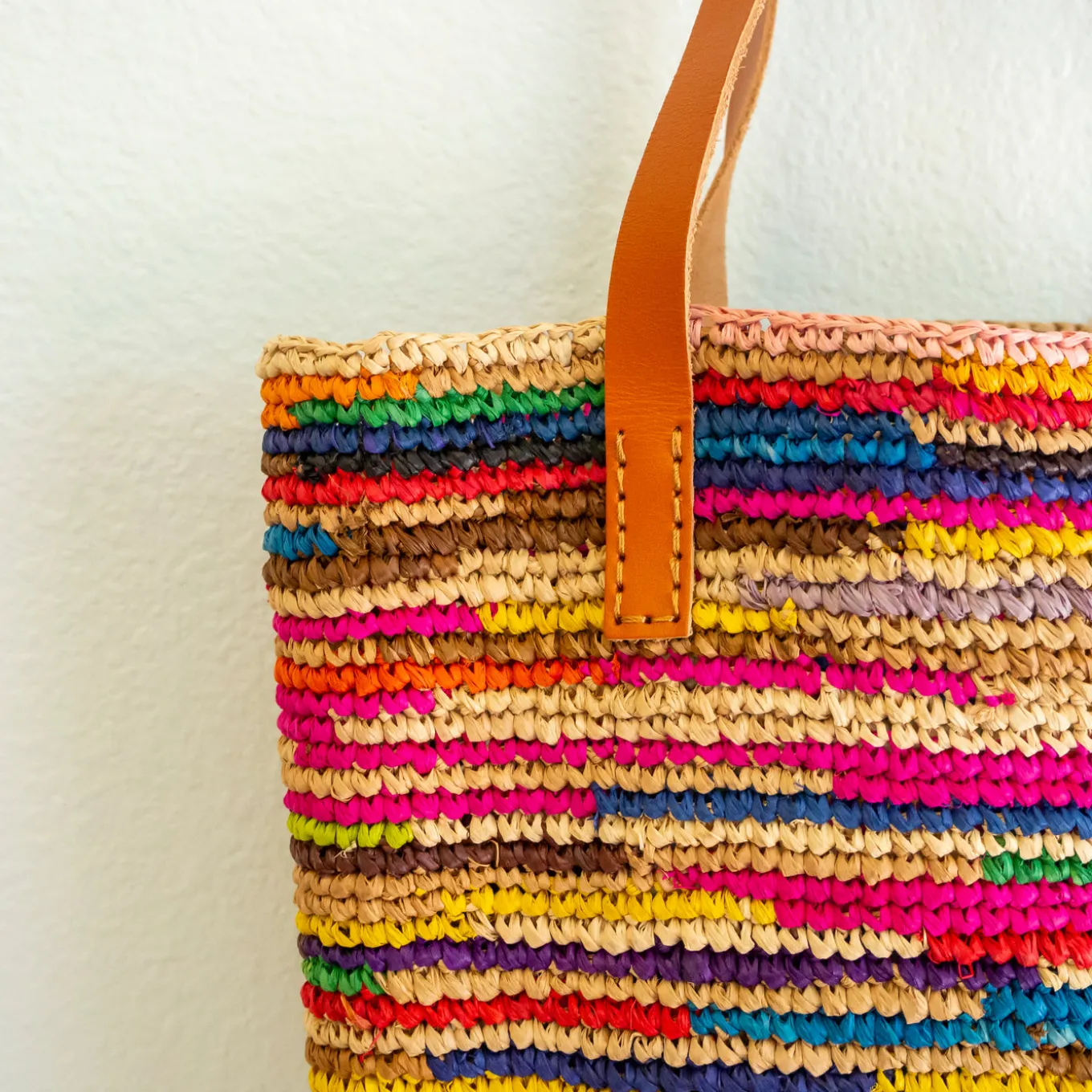 Elena Handbags Women's Soft Raffia Woven Summer Straw Tote with Genuine Leather Straps