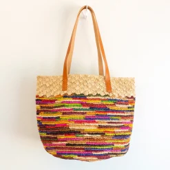 Elena Handbags Women's Soft Raffia Woven Summer Straw Tote with Genuine Leather Straps