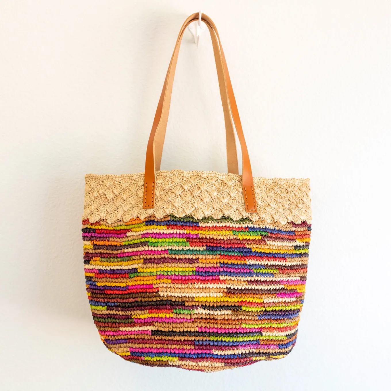 Elena Handbags Women's Soft Raffia Woven Summer Straw Tote with Genuine Leather Straps