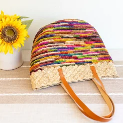 Elena Handbags Women's Soft Raffia Woven Summer Straw Tote with Genuine Leather Straps
