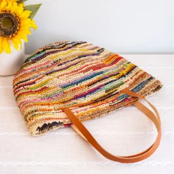 Elena Handbags Women's Soft Raffia Woven Summer Straw Tote with Genuine Leather Straps