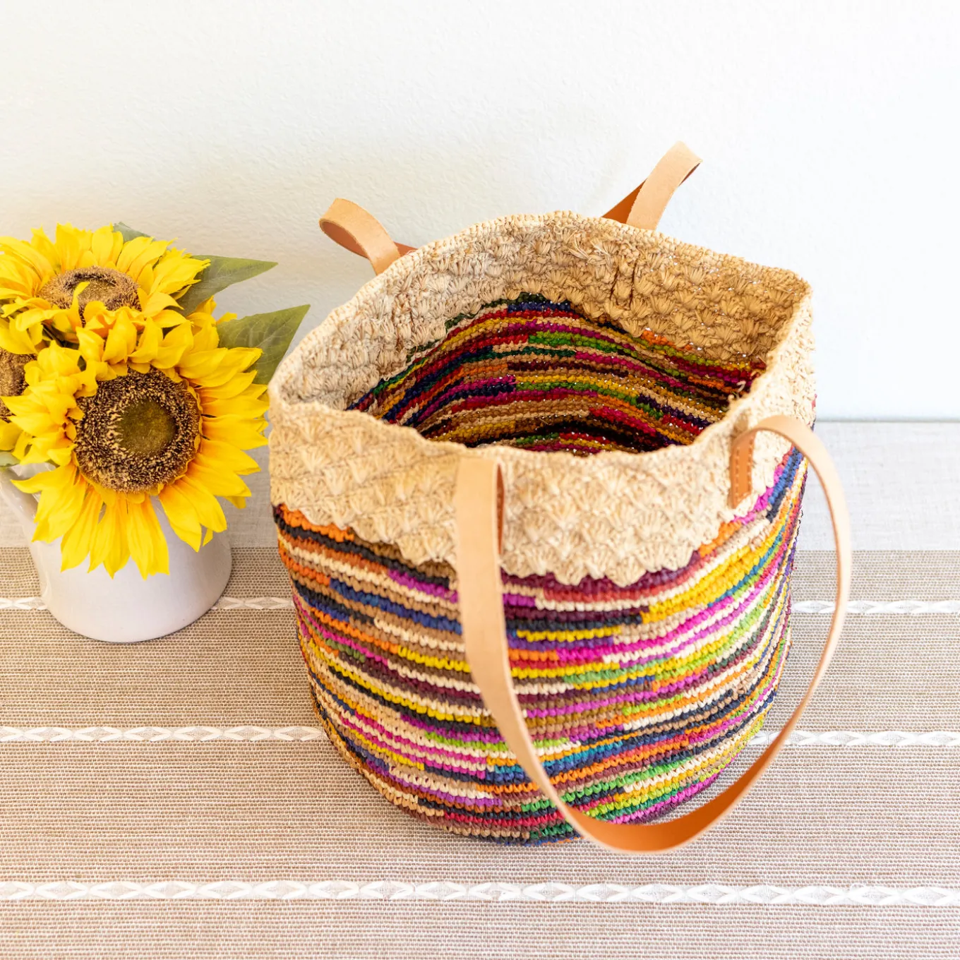 Elena Handbags Women's Soft Raffia Woven Summer Straw Tote with Genuine Leather Straps