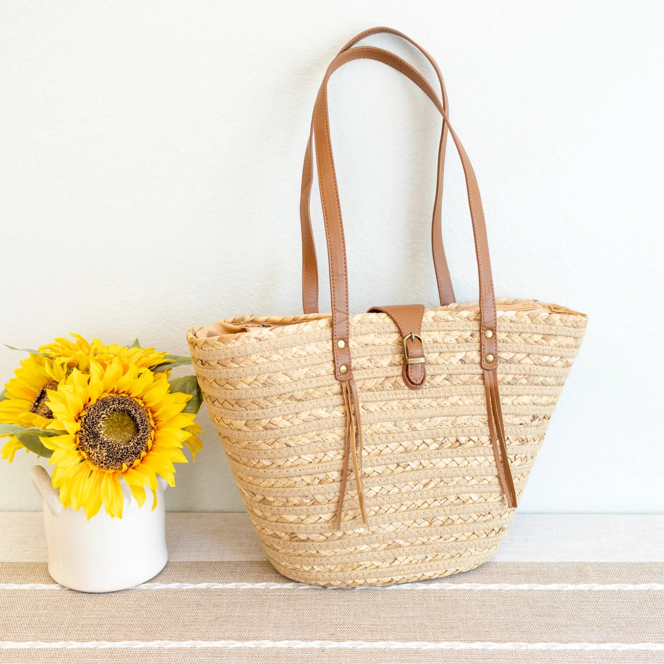 Elena Handbags Women's Woven Straw Market Tote Bag