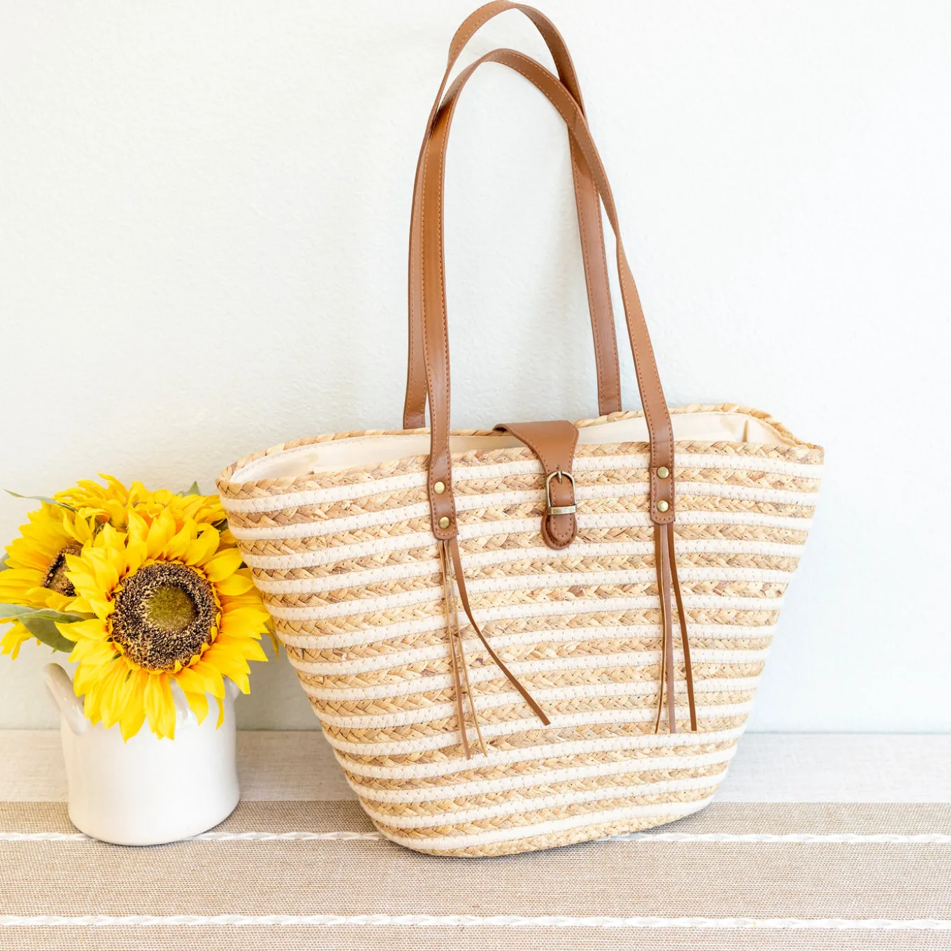 Elena Handbags Women's Woven Straw Market Tote Bag