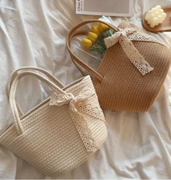 Elena Handbags Woven Cotton Basket Bag
