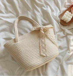 Elena Handbags Woven Cotton Basket Bag