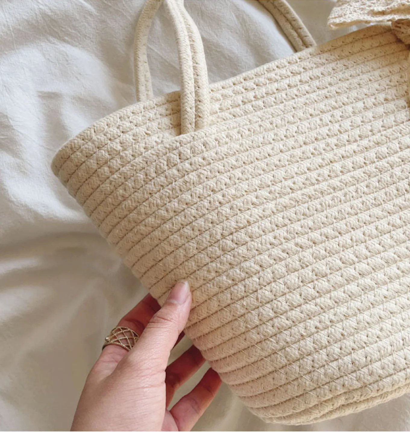Elena Handbags Woven Cotton Basket Bag