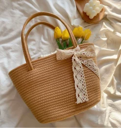 Elena Handbags Woven Cotton Basket Bag