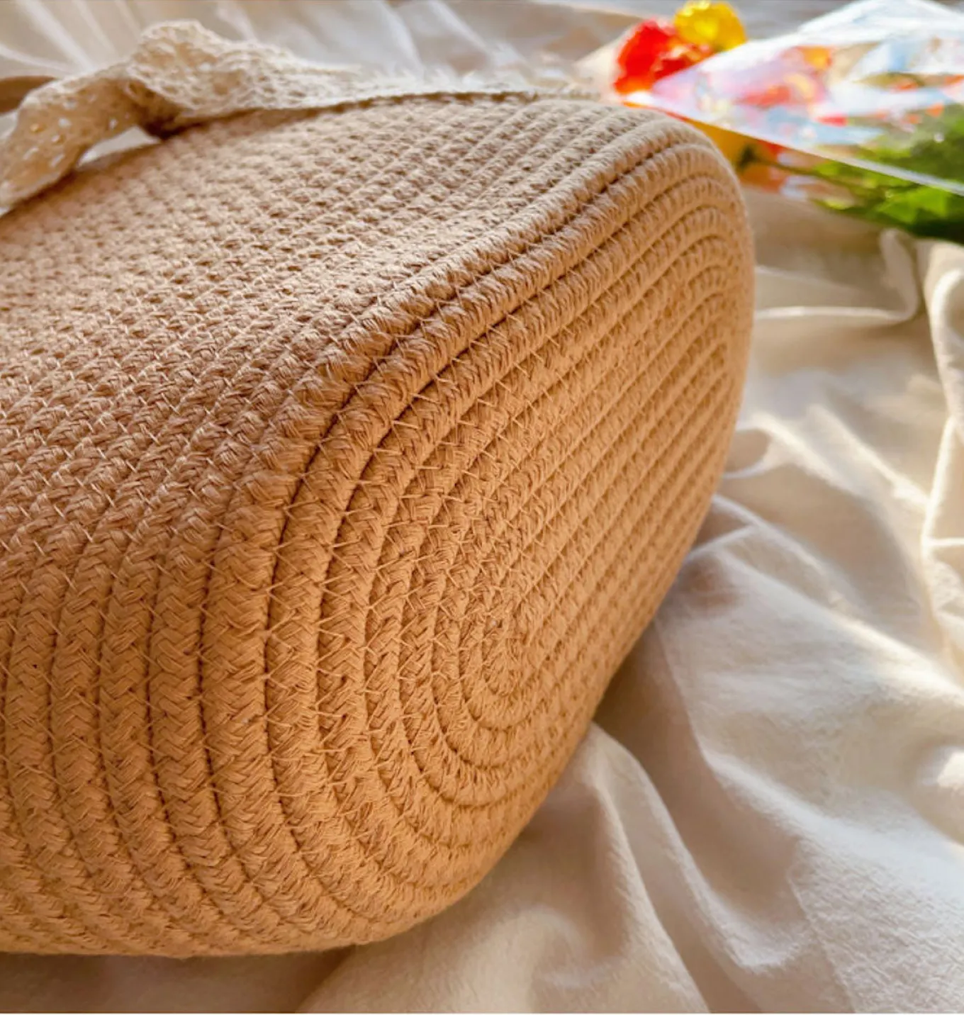 Elena Handbags Woven Cotton Basket Bag