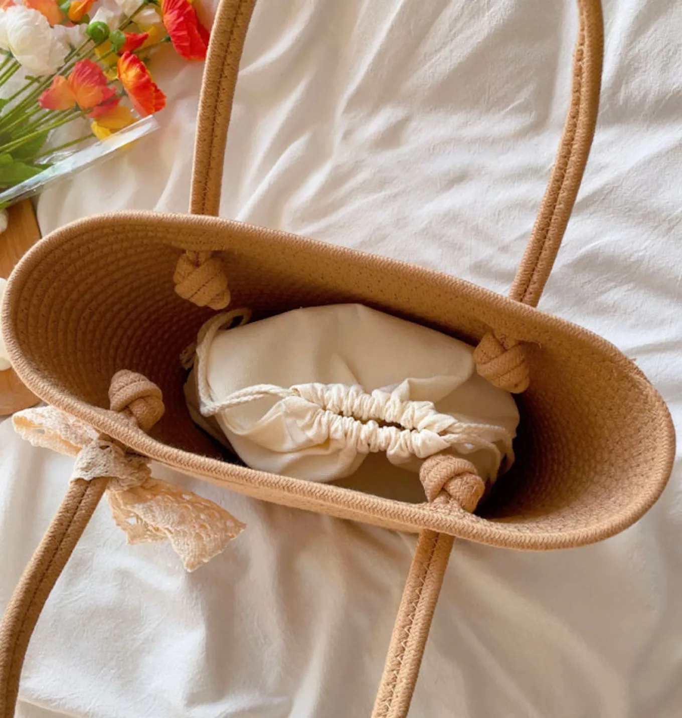 Elena Handbags Woven Cotton Basket Bag