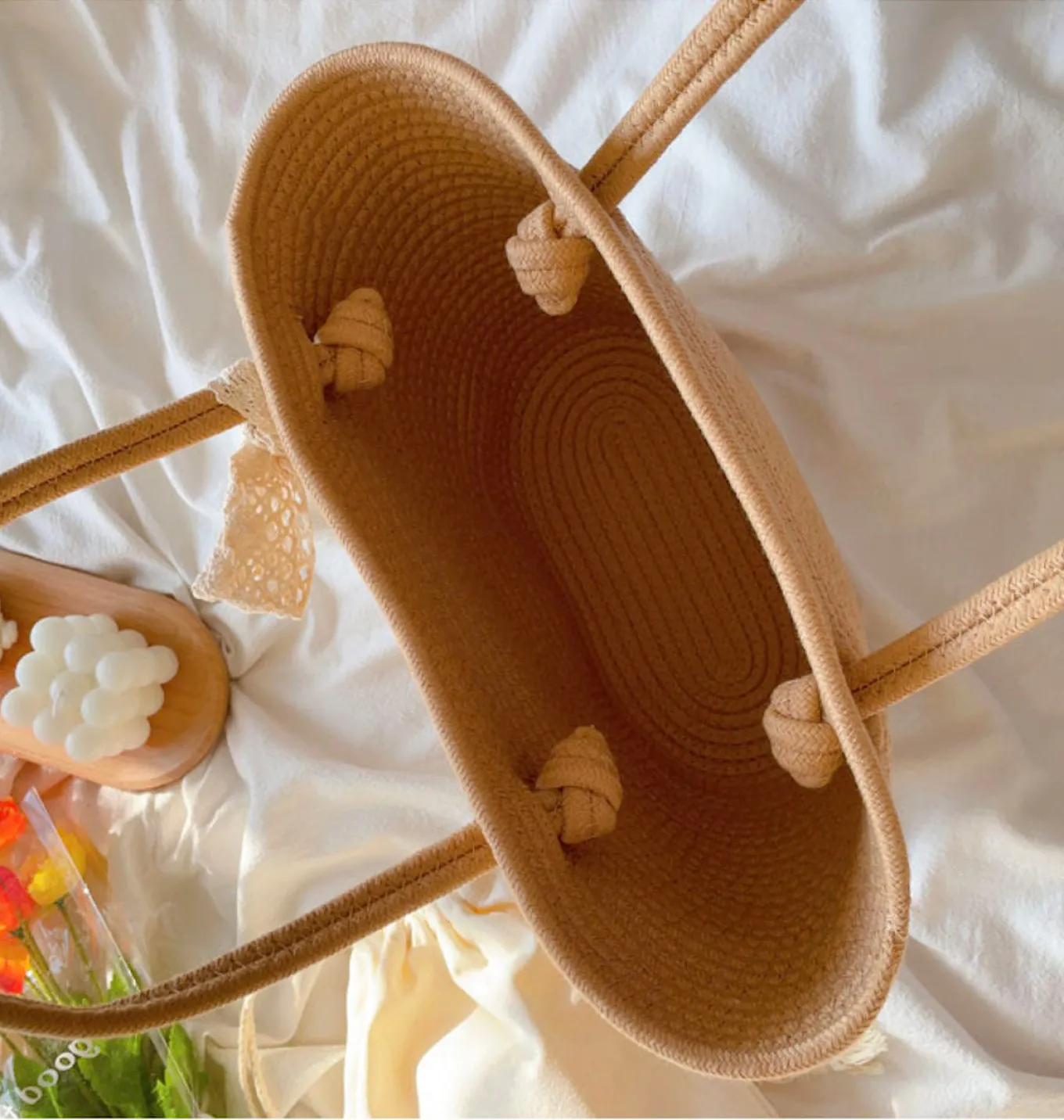 Elena Handbags Woven Cotton Basket Bag