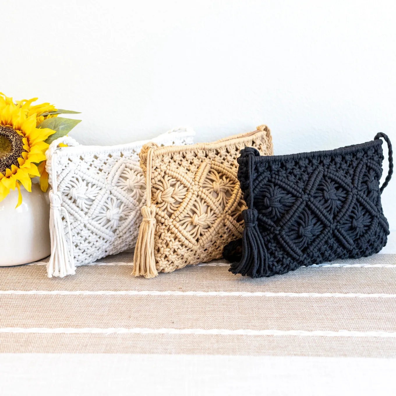 Elena Handbags Woven Macrame Crossbody Purse