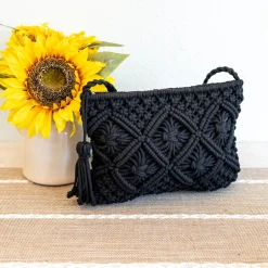 Elena Handbags Woven Macrame Crossbody Purse